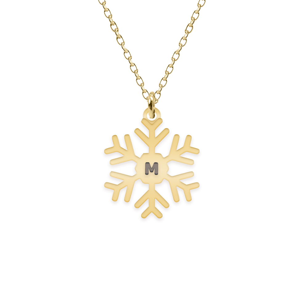 Little Snowflake - Colier personalizat fulg si litera din argint 925 placat cu aur galben 24K